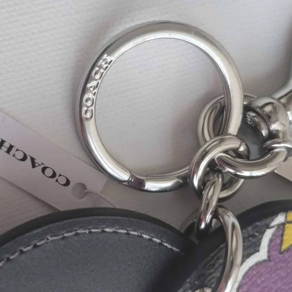 Coach Heart Bolt Print Black Coated Canvas CW475 Mirror Bag Charm Key Chain